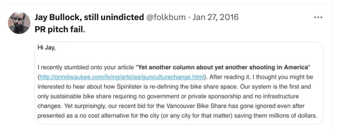 Personalisation example showing bad practice